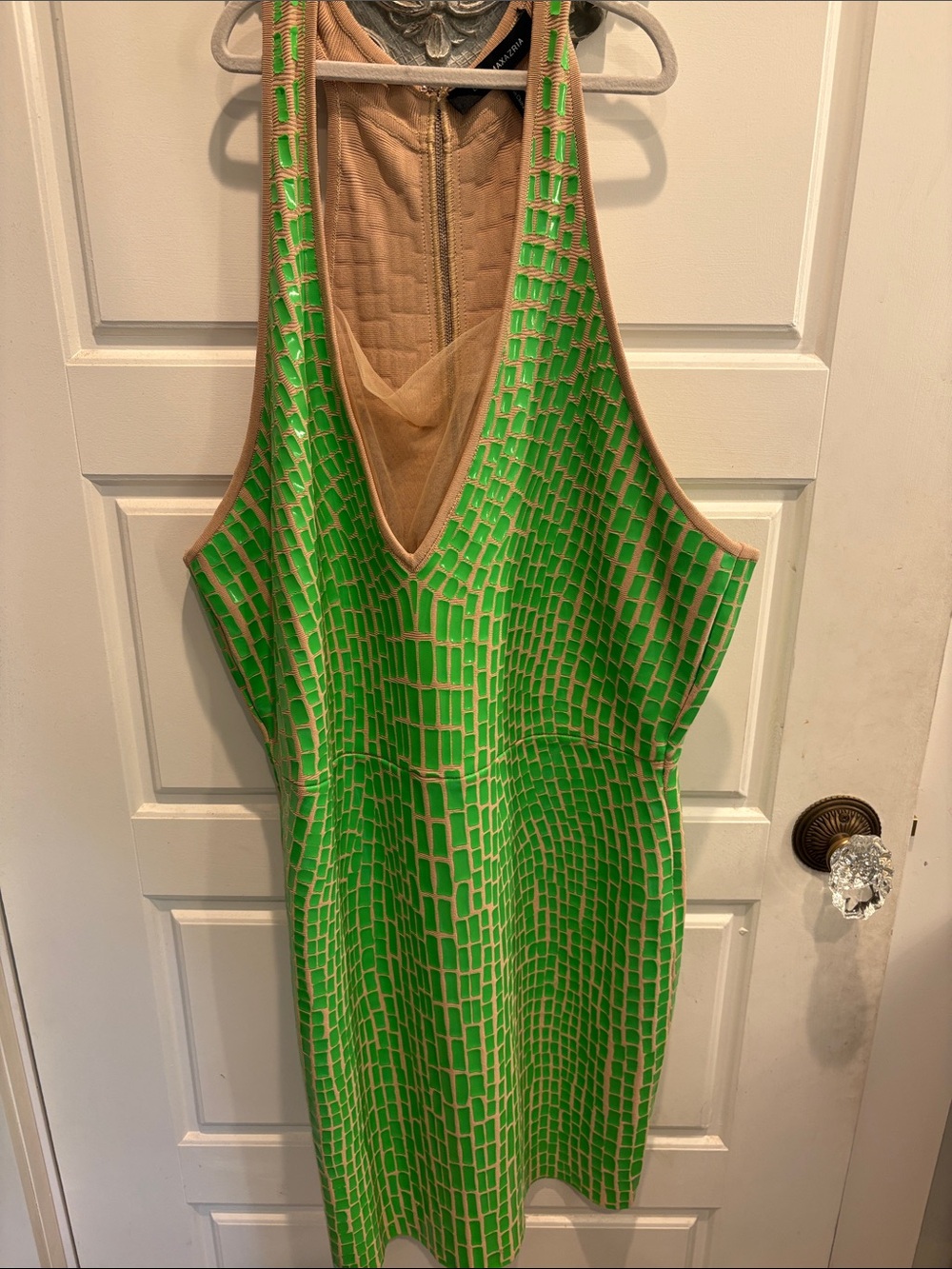 BCBG Maxazria Green Croc-Print Sleeveless Dress